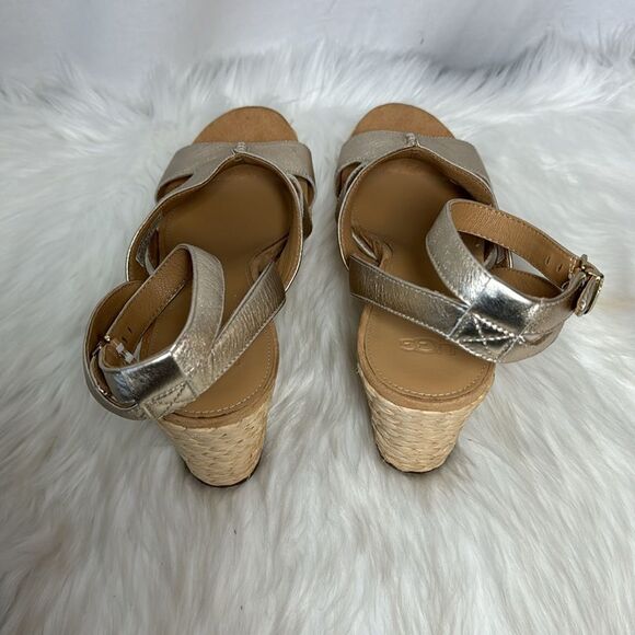 UGG Careena NWOT Gold Leather Raffia Wedge Espadrille Sandals Sz 11 - Picture 4 of 7